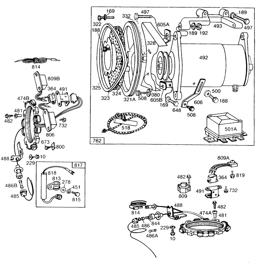 Electric Starters,misc Elect. Diagram and Parts List for 170401-0610-XX  Briggs and Stratton Engine
